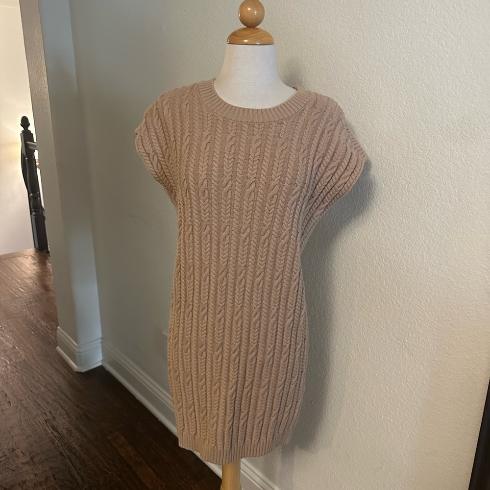 Entro Tan Sweater Dress with Crew Neck and Ribbed‎ Knit - Picture 2 of 6